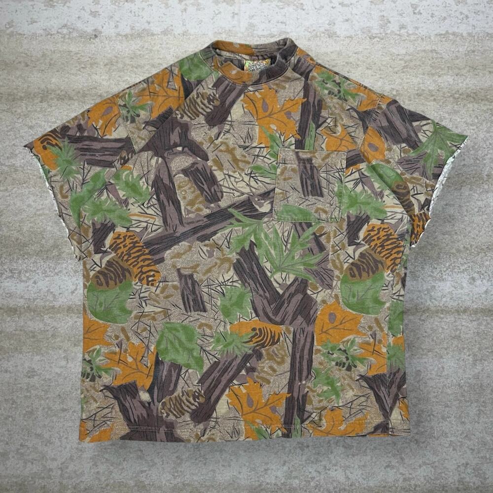 Vintage Hunting Camo Shirt Cotton Short Sleeve Woodland Boggy Creek 90s
